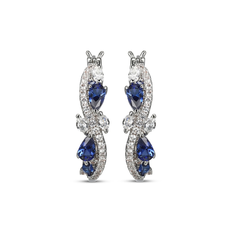 Multi-Shape Blue Lab-Created Sapphire & White Lab-Created Sapphire Swirl Hoop Earrings Sterling Silver