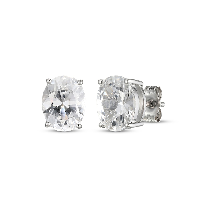Main Image 1 of Oval-Shaped White Lab-Created Sapphire Solitaire Stud Earrings Sterling Silver