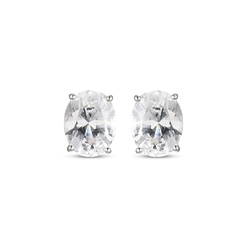 Main Image 2 of Oval-Shaped White Lab-Created Sapphire Solitaire Stud Earrings Sterling Silver