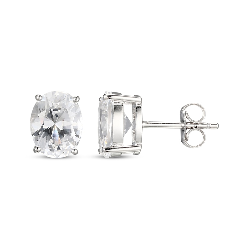 Main Image 3 of Oval-Shaped White Lab-Created Sapphire Solitaire Stud Earrings Sterling Silver