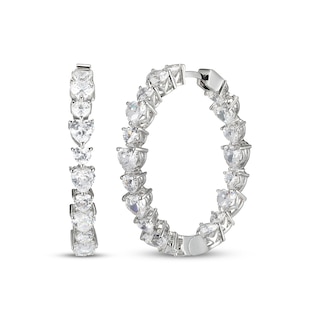 Heart-Shaped White Lab-Created Sapphire Inside-Out Hoop Earrings Sterling Silver