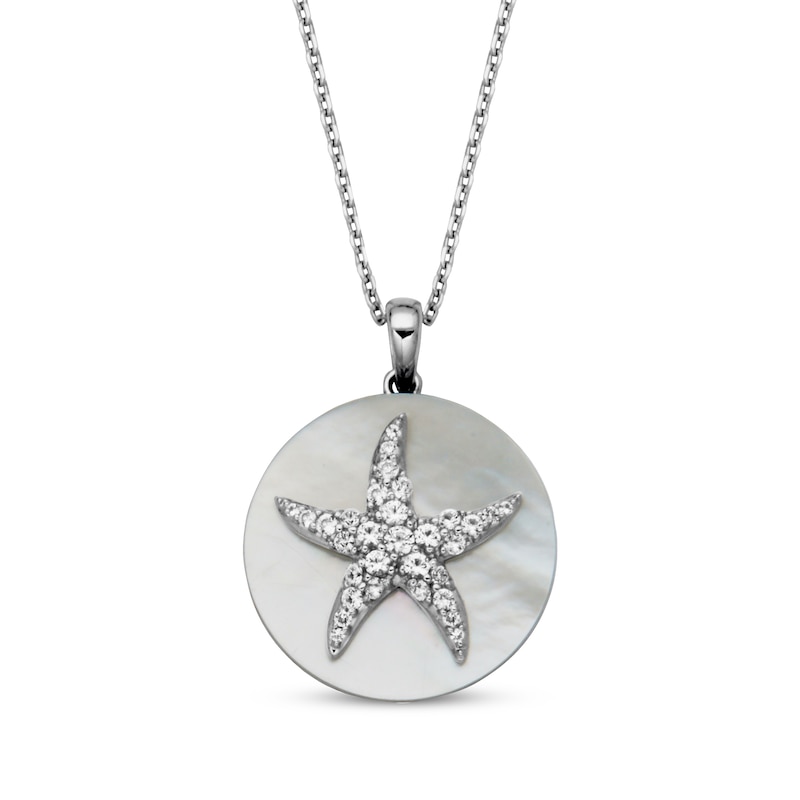 Main Image 1 of Mother-of-Pearl & White Lab-Created Sapphire Starfish Necklace Sterling Silver 18&quot;