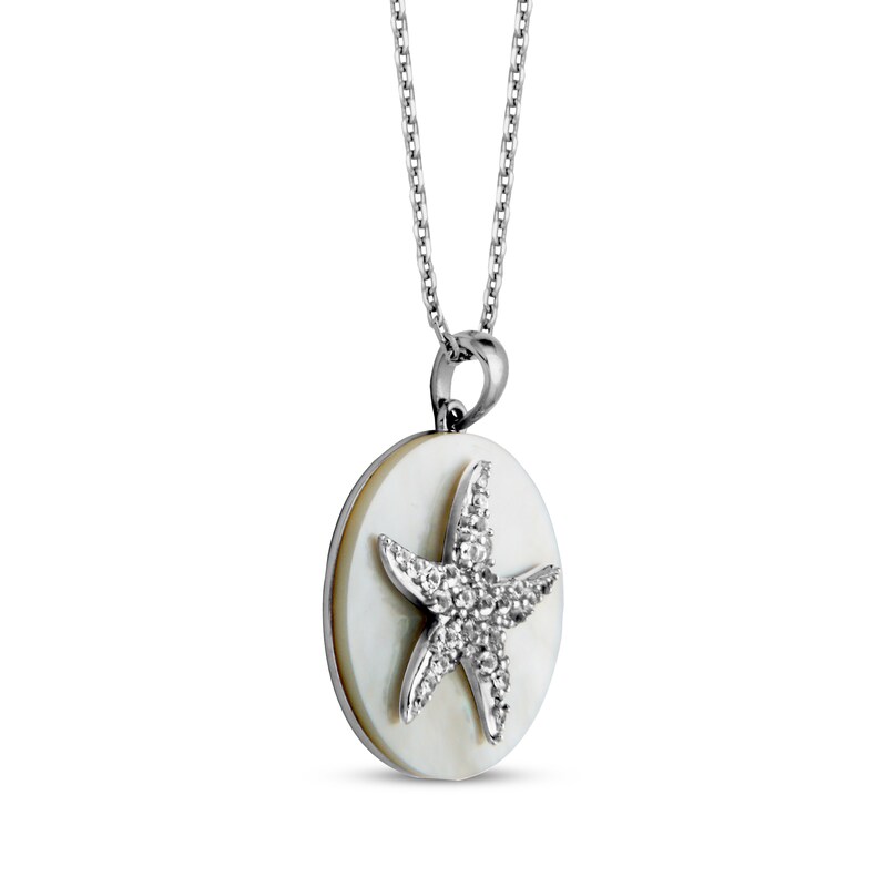 Main Image 2 of Mother-of-Pearl & White Lab-Created Sapphire Starfish Necklace Sterling Silver 18&quot;