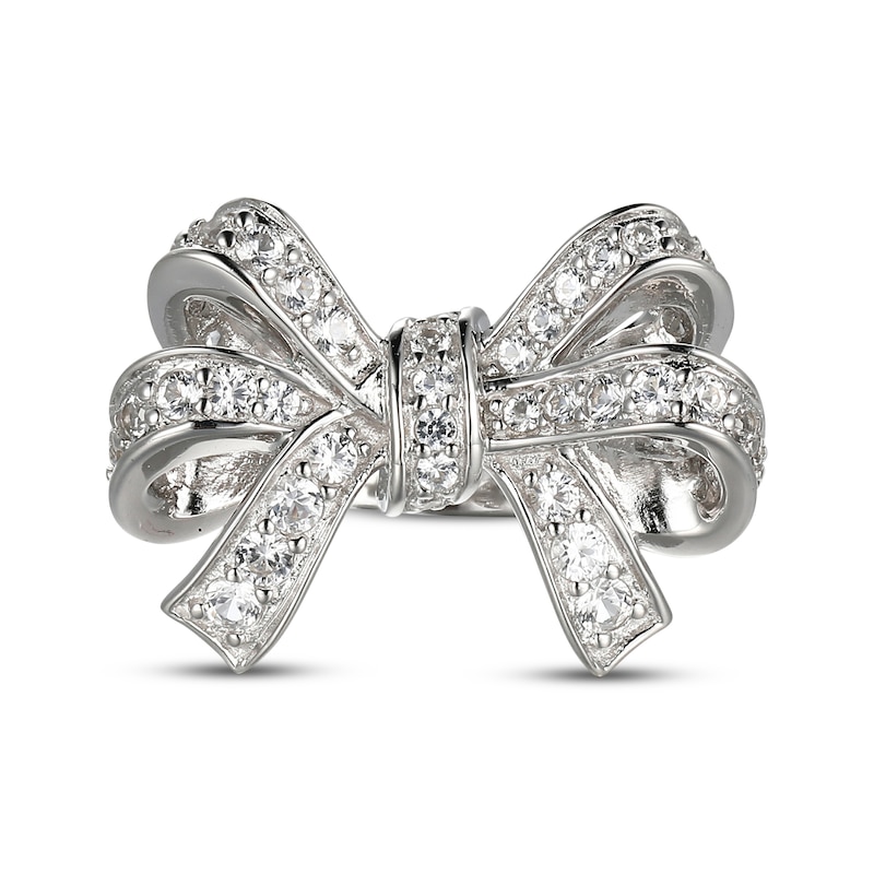 Main Image 3 of White Lab-Created Sapphire Bow Ring Sterling Silver