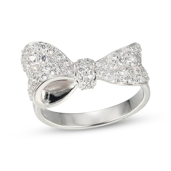 White Lab-Created Sapphire Bow Ring Sterling Silver
