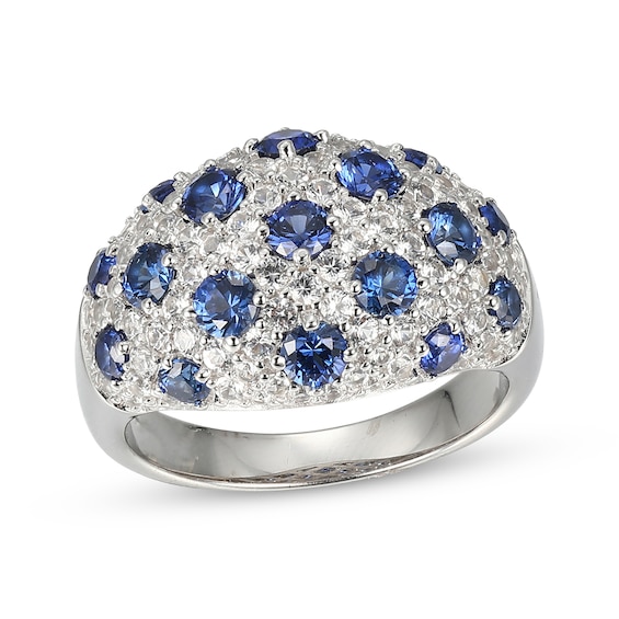 Blue & White Lab-Created Sapphire Cluster Ring Sterling Silver