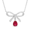 Thumbnail Image 1 of Pear-Shaped Lab-Created Ruby & White Lab-Created Sapphire Bow Necklace Sterling Silver 18"