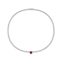 Heart-Shaped Lab-Created Ruby Choker Necklace Sterling Silver 15"