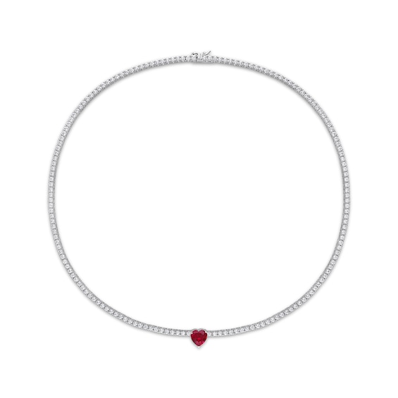 Heart-Shaped Lab-Created Ruby Choker Necklace Sterling Silver 15"