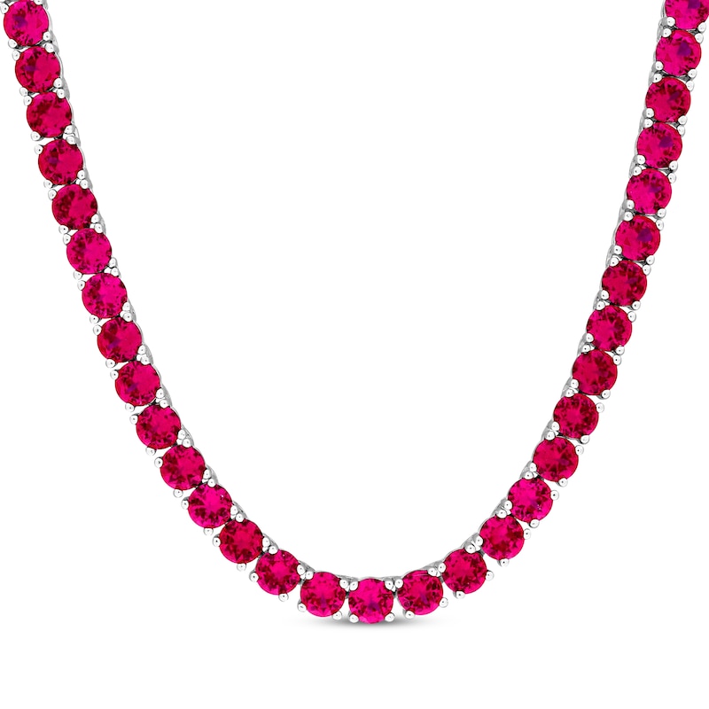 Main Image 2 of Lab-Created Ruby Necklace Sterling Silver 17&quot;