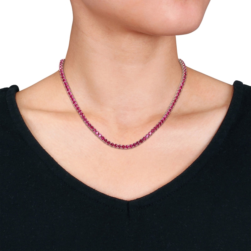 Main Image 5 of Lab-Created Ruby Necklace Sterling Silver 17&quot;