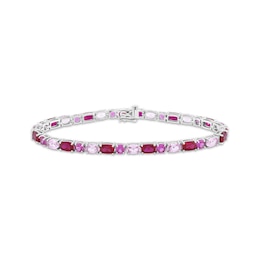 Multi-Shape Lab-Created Ruby & Pink Lab-Created Sapphire Link Bracelet Sterling Silver 7.25"