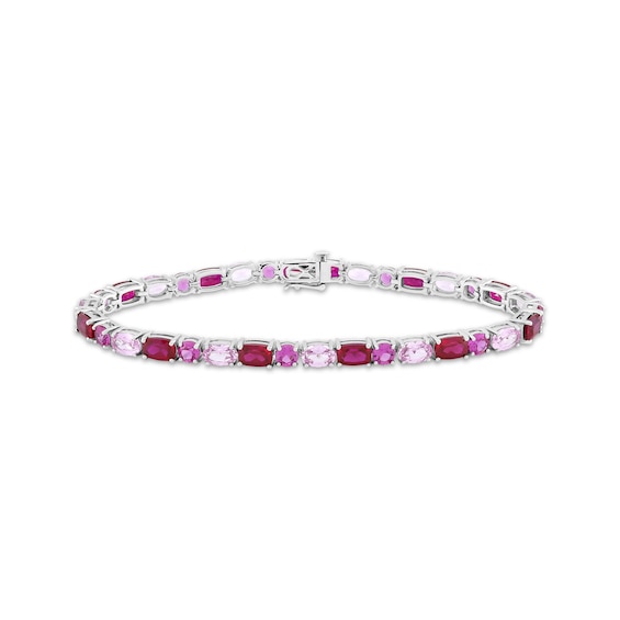 Multi-Shape Lab-Created Ruby & Pink Lab-Created Sapphire Link Bracelet Sterling Silver 7.25"