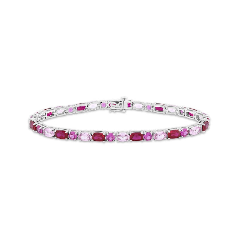 Main Image 1 of Multi-Shape Lab-Created Ruby & Pink Lab-Created Sapphire Link Bracelet Sterling Silver 7.25&quot;