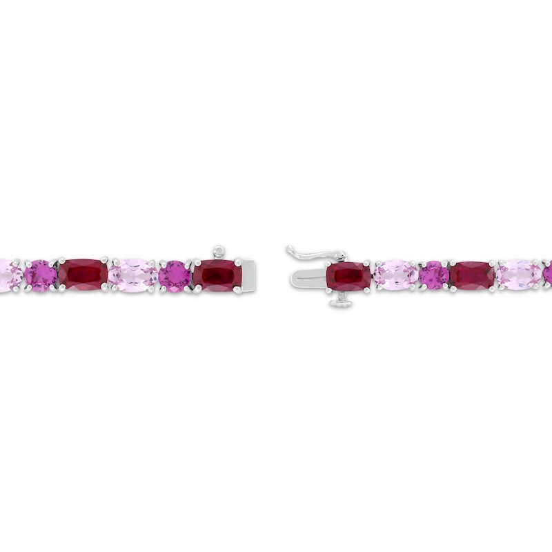 Main Image 2 of Multi-Shape Lab-Created Ruby & Pink Lab-Created Sapphire Link Bracelet Sterling Silver 7.25&quot;