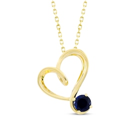 Blue Lab-Created Sapphire Swirling Heart Necklace 10K Yellow Gold 18"