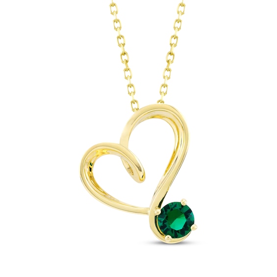 Lab-Created Emerald Swirling Heart Necklace 10K Yellow Gold 18"