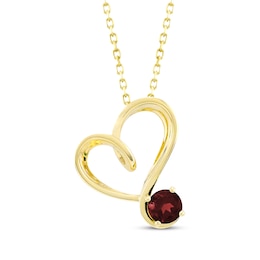Lab-Created Ruby Swirling Heart Necklace 10K Yellow Gold 18"