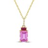Thumbnail Image 1 of Emerald-Cut Pink Lab-Created Sapphire, Lab-Created Ruby & Diamond Accent Necklace 10K Yellow Gold 18&quot;