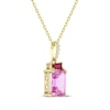 Thumbnail Image 2 of Emerald-Cut Pink Lab-Created Sapphire, Lab-Created Ruby & Diamond Accent Necklace 10K Yellow Gold 18&quot;