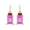 Thumbnail Image 2 of Emerald-Cut Pink Lab-Created Sapphire, Lab-Created Ruby & Diamond Drop Earrings 1/20 ct tw 10K Yellow Gold