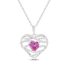 Thumbnail Image 1 of Heart-Shaped Pink Lab-Created Sapphire & White Lab-Created Sapphire Crisscross Heart Necklace Sterling Silver 18&quot;