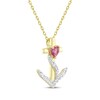 Thumbnail Image 2 of Heart-Shaped Pink Lab-Created Sapphire & White Lab-Created Sapphire Anchor Cross Necklace 10K Yellow Gold 18&quot;