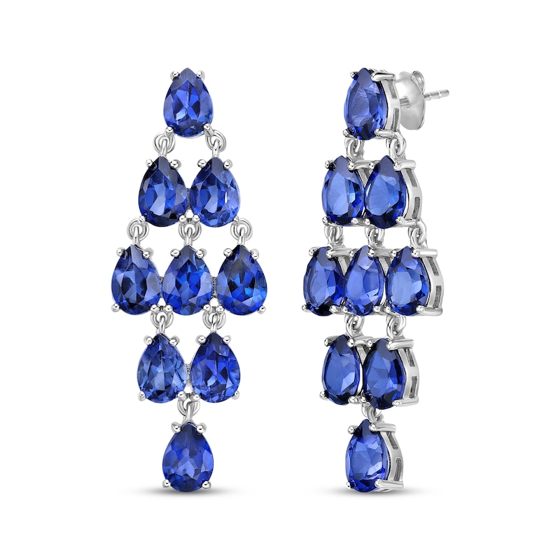 Main Image 1 of Pear-Shaped Blue Lab-Created Sapphire Chandelier Earrings Sterling Silver