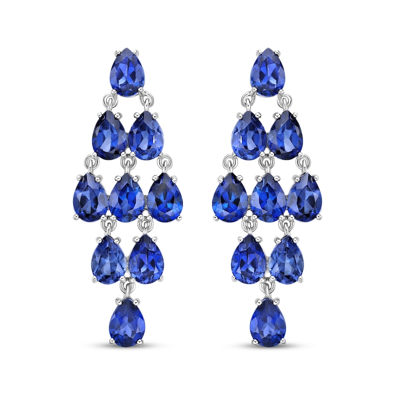 Main Image 2 of Pear-Shaped Blue Lab-Created Sapphire Chandelier Earrings Sterling Silver
