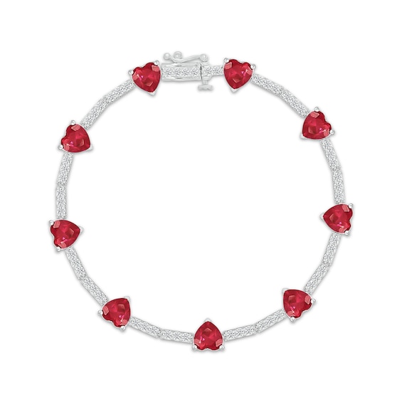 Heart-Shaped Lab-Created Ruby & White Lab-Created Sapphire Station Bracelet Sterling Silver 7"