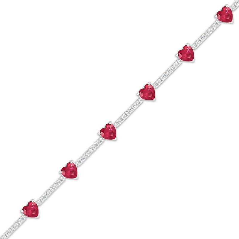 Main Image 2 of Heart-Shaped Lab-Created Ruby & White Lab-Created Sapphire Station Bracelet Sterling Silver 7&quot;