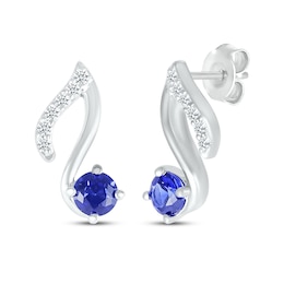 Blue & White Lab-Created Sapphire Music Note Earrings Sterling Silver