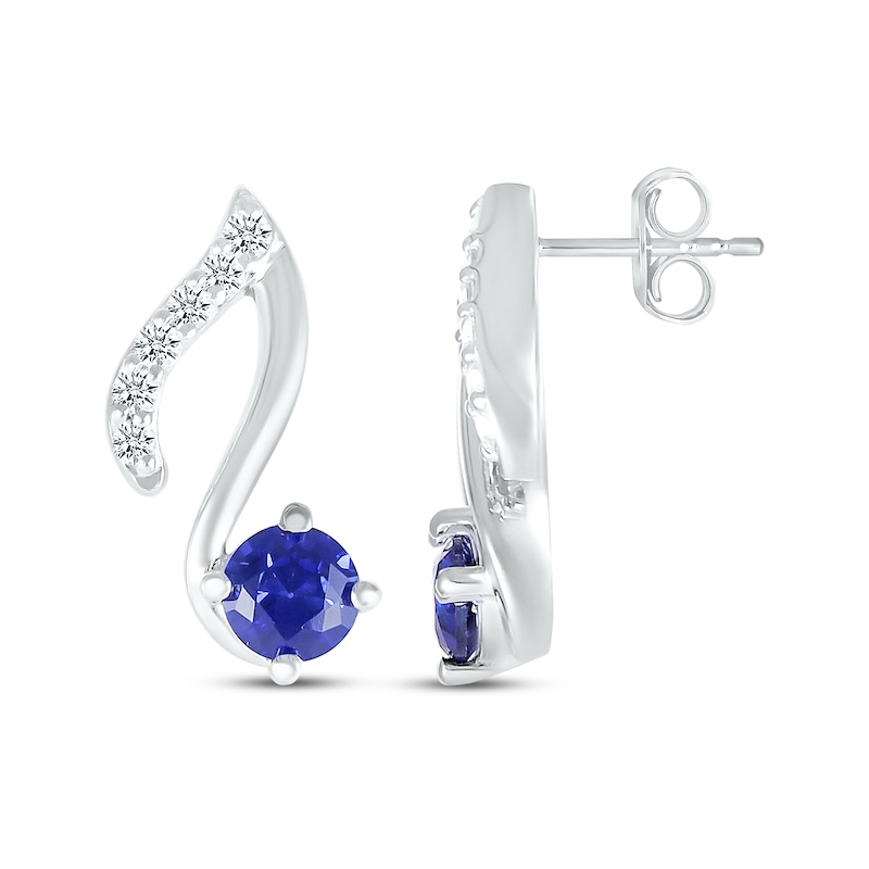 Main Image 3 of Blue & White Lab-Created Sapphire Music Note Earrings Sterling Silver