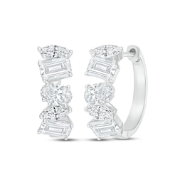Marquise, Emerald & Oval-Cut White Lab-Created Sapphire Hoop Earrings Sterling Silver