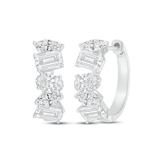 Marquise, Emerald & Oval-Cut White Lab-Created Sapphire Hoop Earrings Sterling Silver