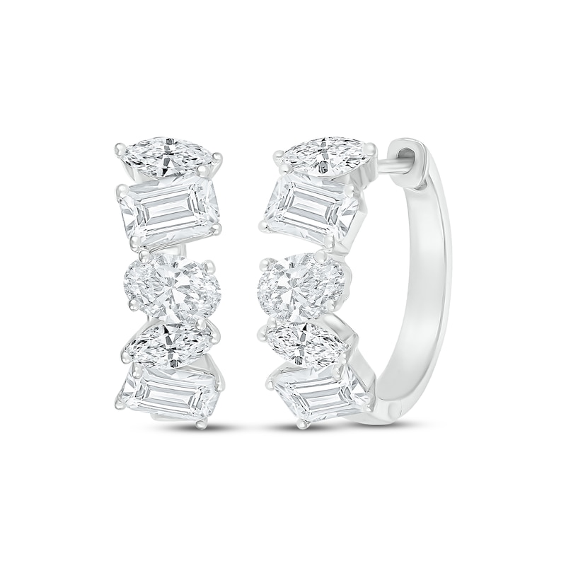 Main Image 1 of Marquise, Emerald & Oval-Cut White Lab-Created Sapphire Hoop Earrings Sterling Silver