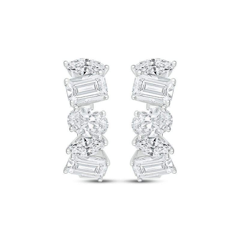 Main Image 2 of Marquise, Emerald & Oval-Cut White Lab-Created Sapphire Hoop Earrings Sterling Silver
