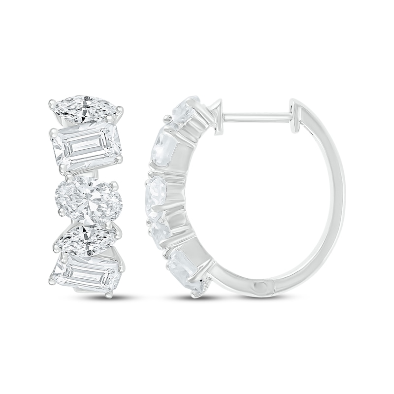Main Image 3 of Marquise, Emerald & Oval-Cut White Lab-Created Sapphire Hoop Earrings Sterling Silver