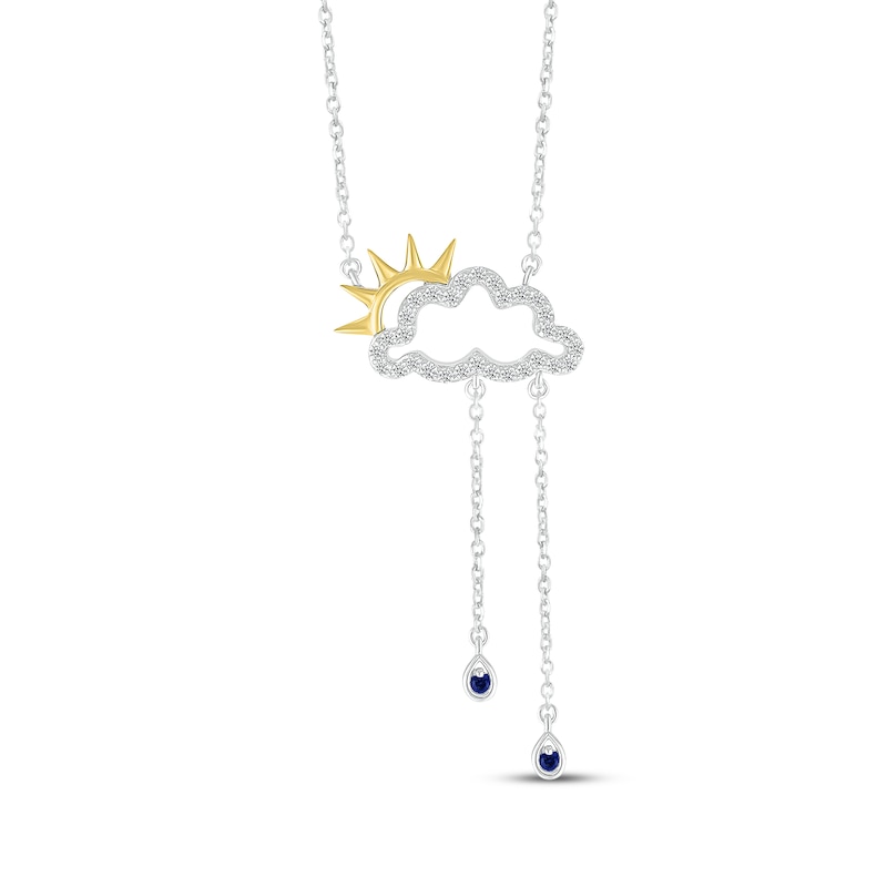Main Image 1 of Blue & White Lab-Created Sapphire Raincloud Necklace Sterling Silver & 10K Yellow Gold 18&quot;