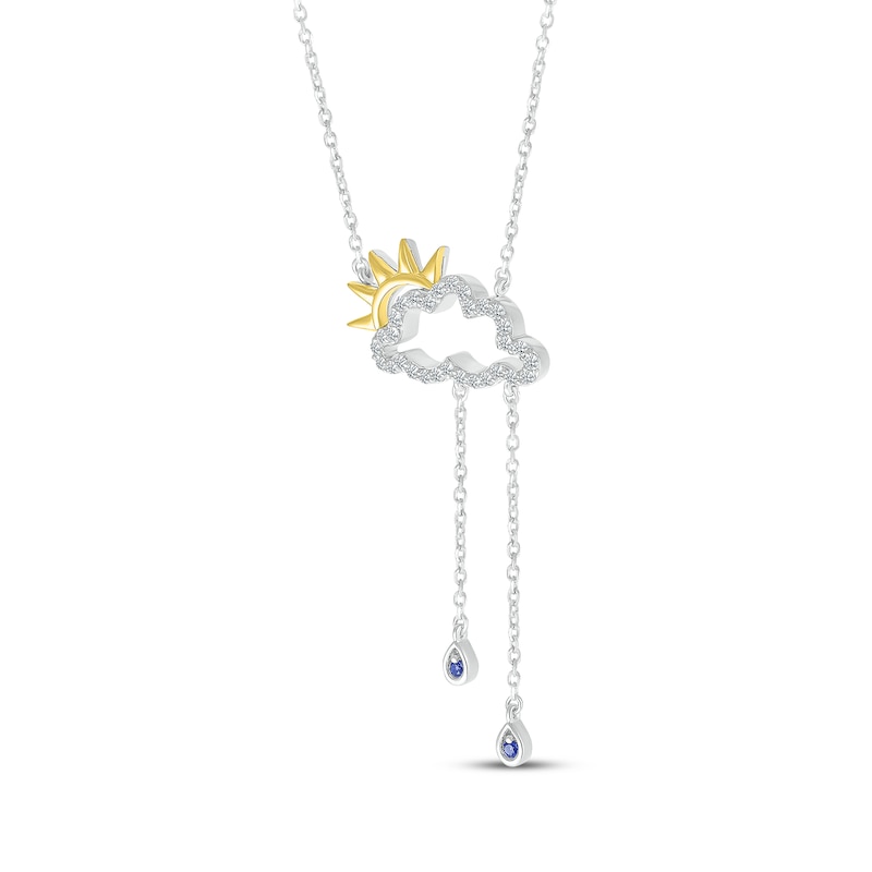 Main Image 2 of Blue & White Lab-Created Sapphire Raincloud Necklace Sterling Silver & 10K Yellow Gold 18&quot;