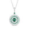 Thumbnail Image 1 of Lab-Created Emerald & White Lab-Created Sapphire Halo Necklace Sterling Silver 18&quot;