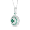Thumbnail Image 2 of Lab-Created Emerald & White Lab-Created Sapphire Halo Necklace Sterling Silver 18&quot;