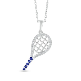 Blue & White Lab-Created Sapphire Tennis Racket Necklace Sterling Silver 18"