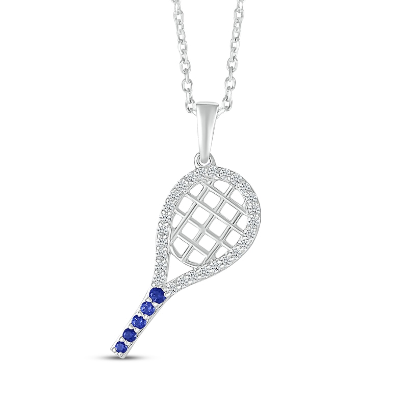 Main Image 1 of Blue & White Lab-Created Sapphire Tennis Racket Necklace Sterling Silver 18&quot;