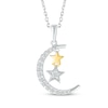 Thumbnail Image 1 of White Lab-Created Sapphire Moon & Star Necklace Sterling Silver & 10K Yellow Gold