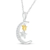 Thumbnail Image 2 of White Lab-Created Sapphire Moon & Star Necklace Sterling Silver & 10K Yellow Gold
