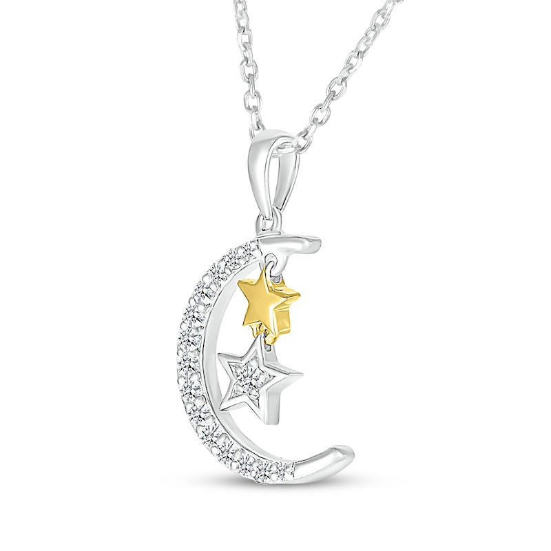 Main Image 2 of White Lab-Created Sapphire Moon & Star Necklace Sterling Silver & 10K Yellow Gold