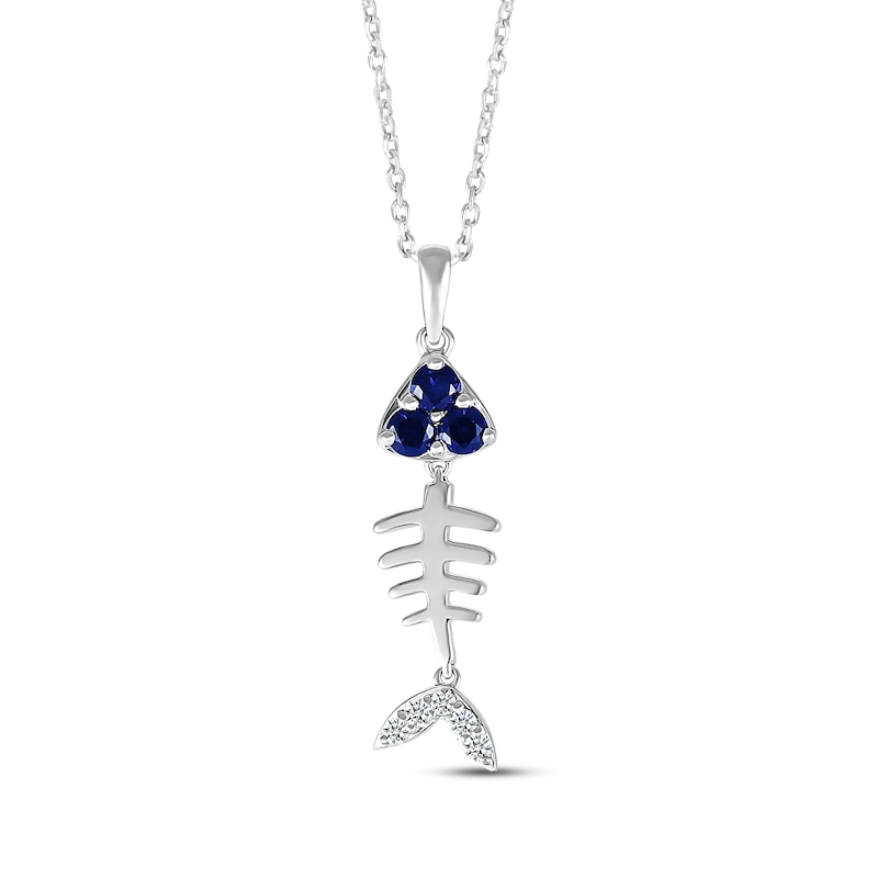 Main Image 1 of Blue & White Lab-Created Sapphire Fishbone Necklace Sterling Silver 18&quot;