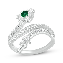 Pear-Shaped Lab-Created Emerald & White Lab-Created Sapphire Dragon Ring Sterling Silver