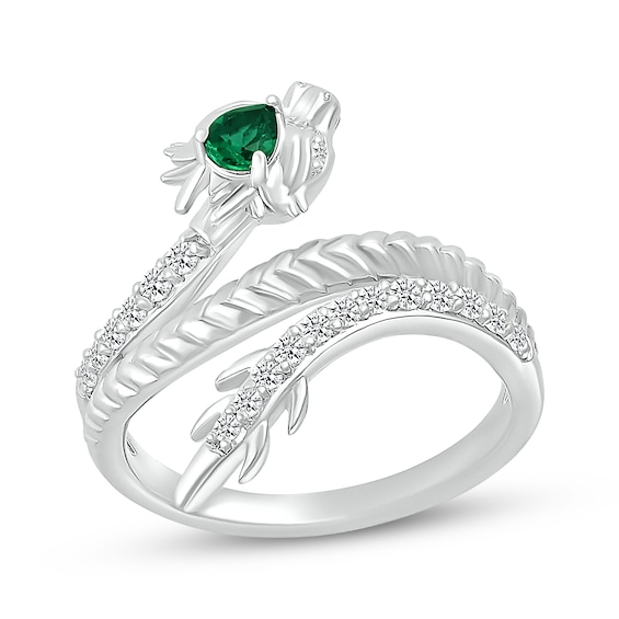 Pear-Shaped Lab-Created Emerald & White Lab-Created Sapphire Dragon Ring Sterling Silver